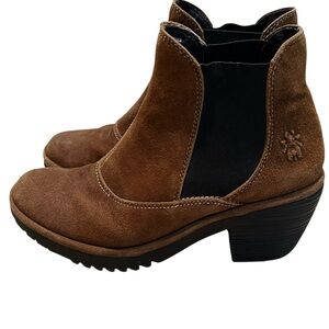 Fly London Wote Chelsea Heeled Boots Womens Ranch Brown Suede Shoes Size 6.5